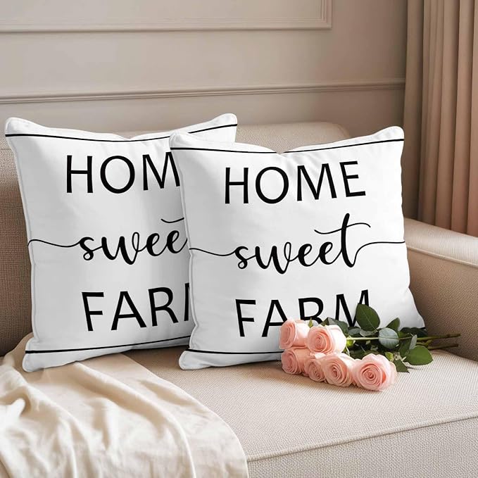 JasmineM Outdoor Pillow Cover 20x20 Inches Set of 2 Home Sweet Farm Waterproof Throw Pillow Covers Farmhouse Funny Quote Decorative Pillowcases Garden Cushion Case for Patio Couch Sofa