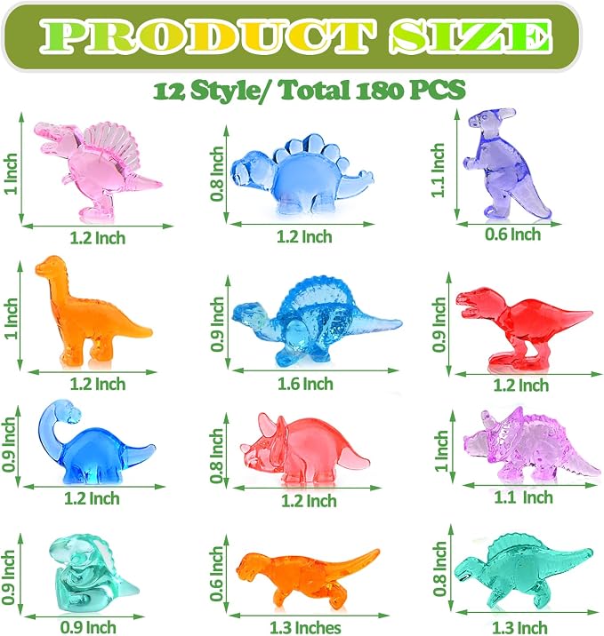 180 Pcs Mini Dinosaur Figures, Mini Resin Animals Figures to Hide, Small Plastic Dinosaur Figurines Miniature Ornaments Diving Gems for Vase Filler Fairy Garden Dino Party Decorations (Tiny Dinosaur)