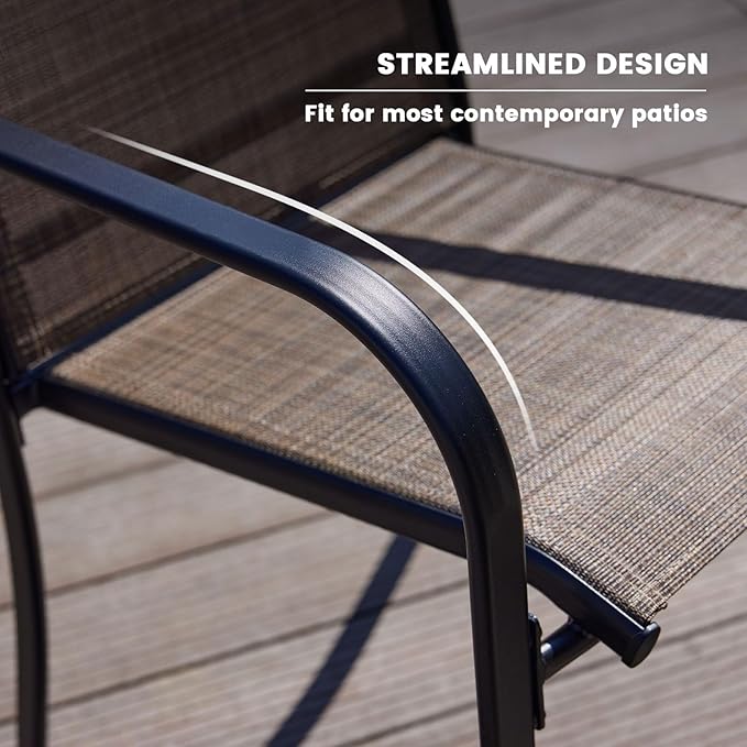 VICLLAX 5 Pieces Patio Dining Set, Patio Furniture Set of 4 Patio Stackable Dining Chairs and Outdoor Metal Square Table with Umbrella Hole for Backyard Lawn Garden, Brown Chairs and Walnut Table