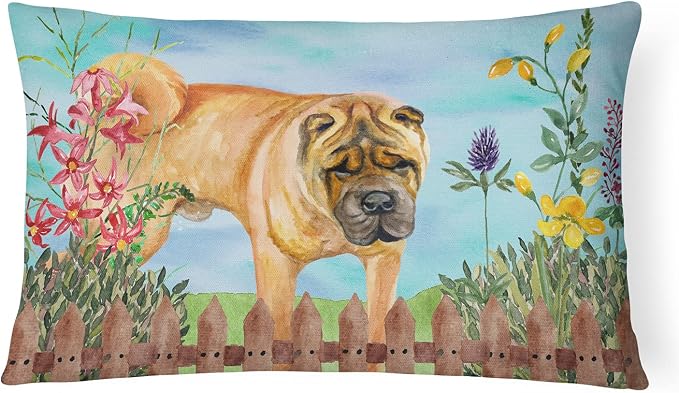 Caroline's Treasures CK1223PW1216 Shar Pei Spring Canvas Fabric Decorative Pillow Machine Washable, Indoor Outdoor Decorative Pillow for Couch, Bed or Patio, 12HX16W