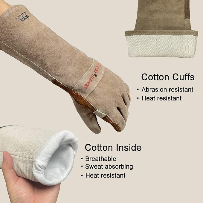 Welding Gloves -Long Sleeve Fireproof and Heat Resistant 15IN. | Cowhide Leather Gloves for Gardening,BBQ,Oven,Grill,Tig,Mig,Baking,Furnace,Stove,Animal Handling Best Gift for Man