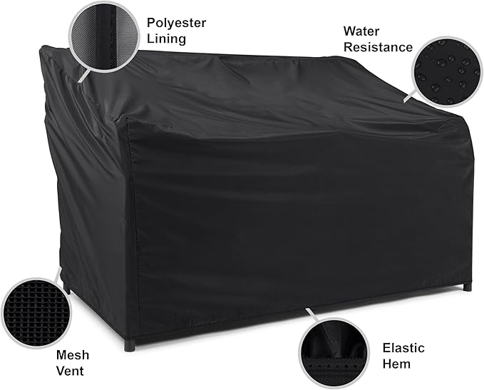 Covermates Classic Outdoor Patio Sofa Cover – Heavy-Duty 12-Gauge Vinyl with Polyester Lining, Elastic Hem & Mesh Vent for Moderate Weather Protection, 48W x 26D x 34H, Black