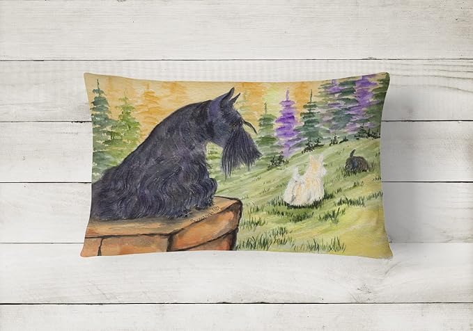 Caroline's Treasures SS8634PW1216 Scottish Terrier Canvas Fabric Decorative Pillow Machine Washable, Indoor Outdoor Decorative Pillow for Couch, Bed or Patio, 12HX16W