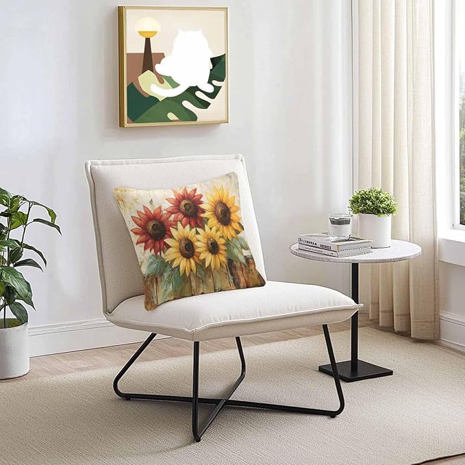 Retro Farmhouse Red Yellow Sunflower Outdoor Pillow Covers 18x18in Pack of 2 Waterproof Pillowcase Vintage Rustic Wood Floral Decorative Throw Cushion Case for Patio Couch Sofa