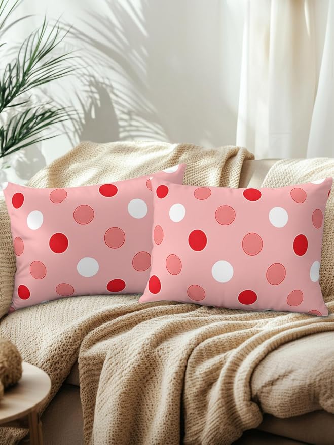 Waterproof Outdoor Pillow Set of 2 Red Polka Dots Decorative Throw Pillows Cover & Insert 20x12 Inch Lumbar Pillowcase Funny Circles Spots Pillows for Couch Sofa Bed Patio Furniture Indoor Outdoor