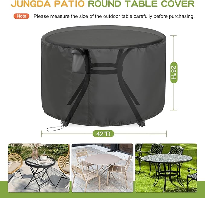 Patio Furniture Covers Round, 42 Inch Outdoor Round Table Cover Waterproof, Rounds Patio Furniture Cover for All Weather Resistant - 42 x 28 Inch
