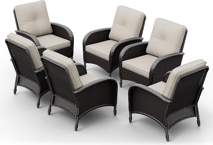 Joyside Wicker Patio Chairs, 6 Piece Rattan Outdoor Furniture with Thickened Cushions, High Back, Deep Seating, Wide Armrest, Outdoor Chairs for Porch, Deck