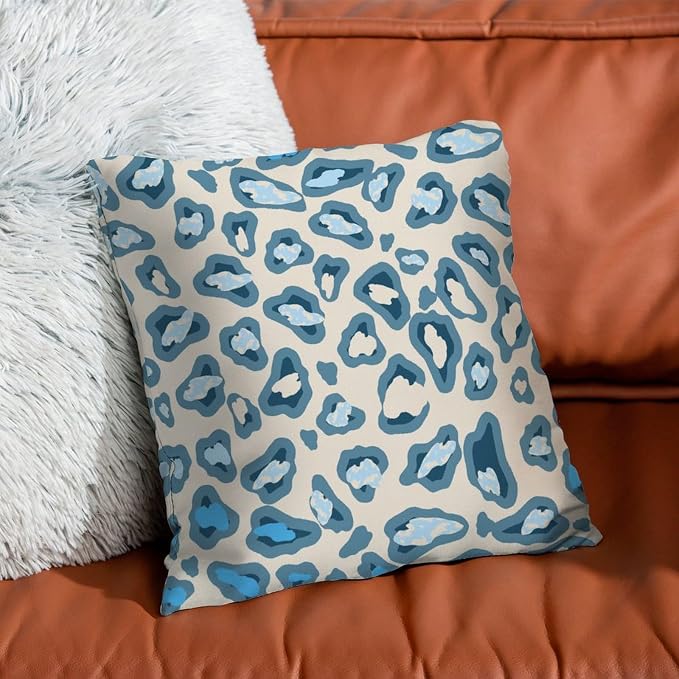 Throw Pillow Covers Chinoiserie Cheetah Print Throw Pillow Covers Abstract Blue-Green and Beige Pillow Cover Accent Outdoor Garden Decoration for Couch Sofa Patio 18x18 in