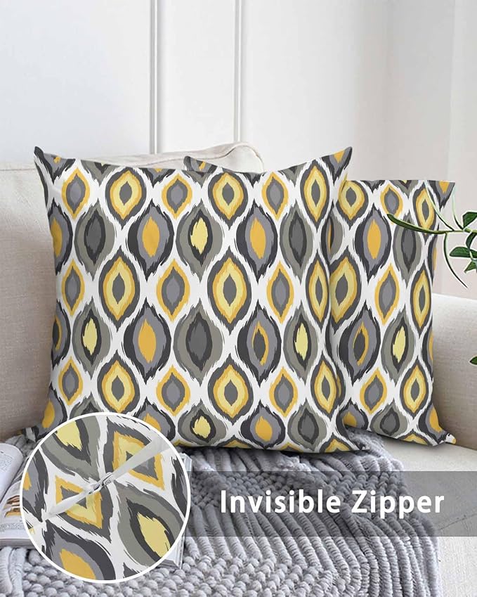 Outdoor Waterproof Throw Pillows 18x18in, Yellow Geometric Abstract Diamon Patio Pillows Pack of 2,Decorative Pillow Covers with Insert,Pillow Cushion Case for Garden Couch Sofa Vintage Nordic Style