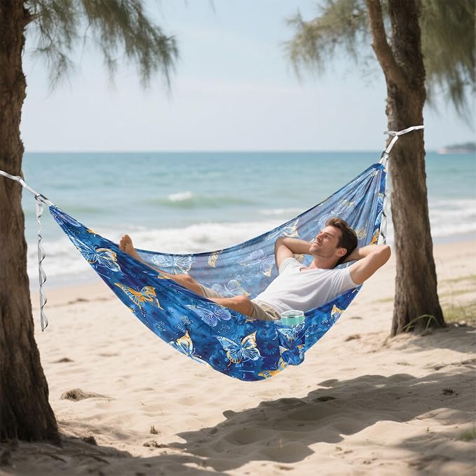 Camping Hammock Outdoor Hammocks for Outside Butterfly Batik Blue Beach Trees Portable Lightweight with Pockets Tree Straps Indoor