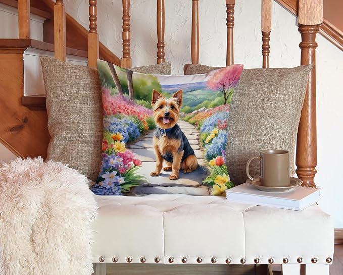 Caroline's Treasures Australian Terrier Spring Garden Throw Pillow Machine Washable, Indoor Outdoor Decorative Pillow for Couch, Bed or Patio, 14Hx14W