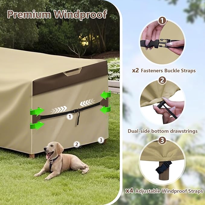 RICHIE Outdoor Patio Furniture Cover - Heavy Duty Waterproof 600D Tough Canvas Protector for Square Table Cover, All-Season Dining Table and Chair Cover (94L x 94W x 28H Inch)