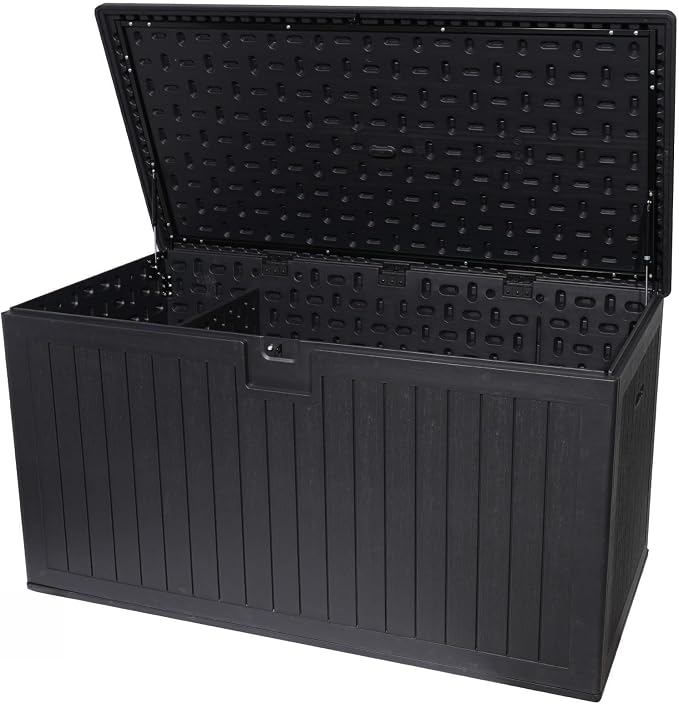 Redeer Outdoor Resin Deck Box, Waterproof Storage Box, Lockable for Patio Furniture, Garden Tools, Pool Accessories, UV-Resistant for All Weather Use (Dark Gray, 260, Gallons)