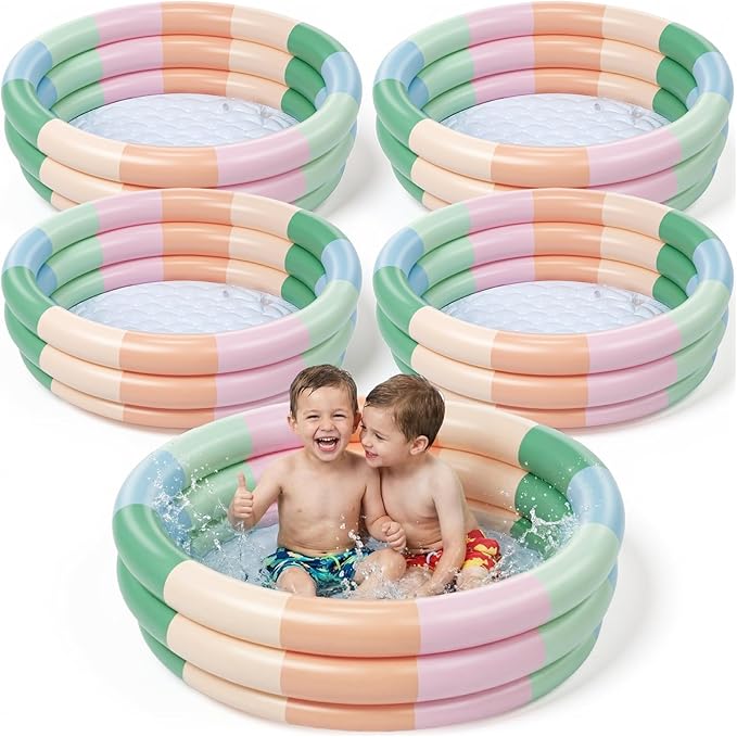 VioraWhite 4 Pack Inflatable Kiddie Pool for Toddlers 34"x10" Morandi Blow Up Kids Swimming Pool Small 3 Rings Round Baby Pools for Indoor Outdoor Water Game Play Center