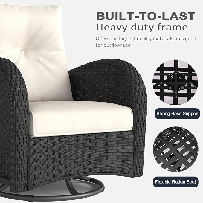 LayinSun 7 Pieces Outdoor Patio Furniture Set with Fire Pit Table, Rattan Wicker Sectional Swivel Rocker Chairs Sets