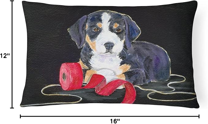 Caroline's Treasures SS8566PW1216 Entlebucher Mountain Dog Canvas Fabric Decorative Pillow Machine Washable, Indoor Outdoor Decorative Pillow for Couch, Bed or Patio, 12HX16W