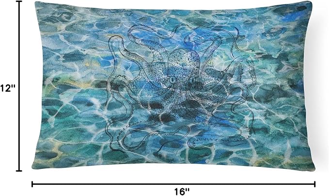 Caroline's Treasures BB5362PW1216 Octopus Under Water Canvas Fabric Decorative Pillow Machine Washable, Indoor Outdoor Decorative Pillow for Couch, Bed or Patio, 12HX16W