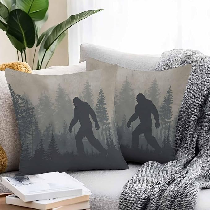 Forest Bigfoot Outdoor Pillow Covers Pack of 2 Vintage Sasquatch Animal Silhouette Foggy Dark Forest Plant Waterproof Pillow Covers Decor Cushion Cases for Patio Garden Tent Balcony Couch 26x26 inch