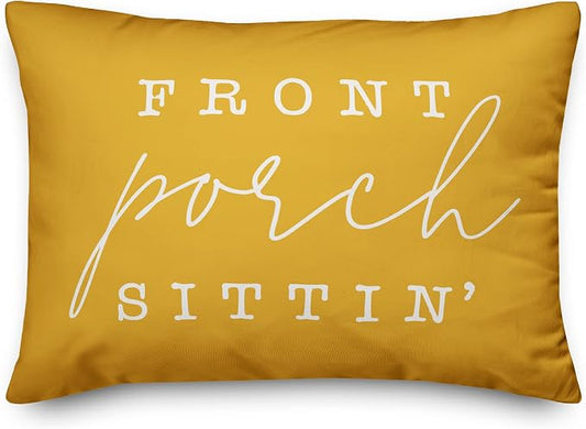 Front Porch Sittin' Yellow Indoor/Outdoor Pillow | Decorative Pillows for Living Room Couch Bed Sofa Patio, Fluffy Soft Cushion | Water Resistant Yellow, 14x20