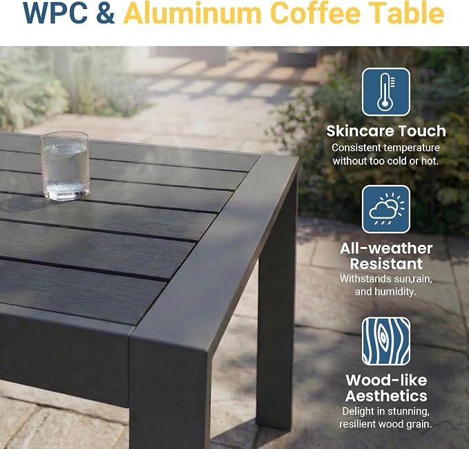 Wisteria Lane Aluminum Patio Furniture Set for All Weather, Oversized Metal Outdoor Furniture Set with 27.5" Deep Seat and 10" Back Cushion, Patio Conversation Sets with Wide armrest, Dark Grey
