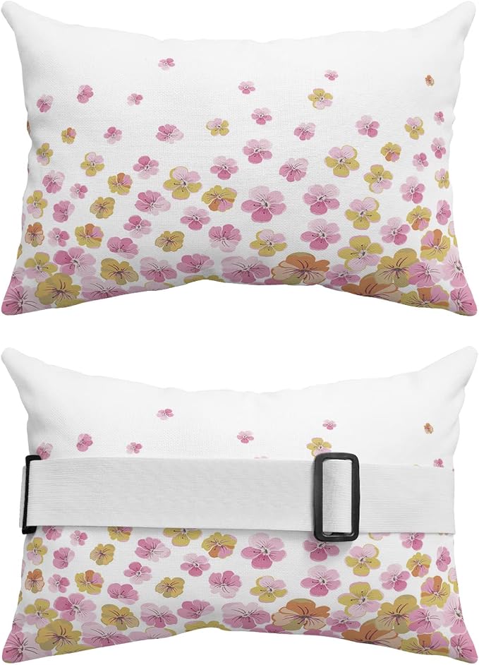 Outdoor Pillows Covers with Inserts Spring Watercolor Flowers Cherry Blossoms Waterproof Recliner Pillow with Adjustable Strap Throw Pillows for Patio Furniture Pool Lounge Chair, 11x16 inch, 2PCS