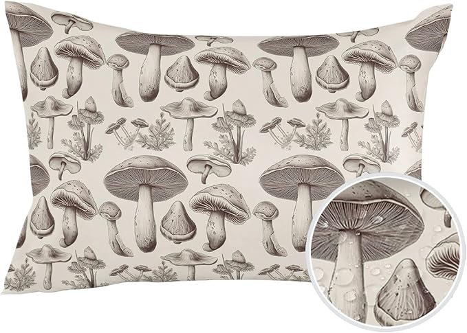 Outdoor Waterproof Throw Pillows Retro Mushroom Vintage Botanical Patio Pillows Pack of 1,Decorative Pillow Covers with Insert,Pillow Cushion Case for Garden Couch Sofa Aesthetic Plant Leaves