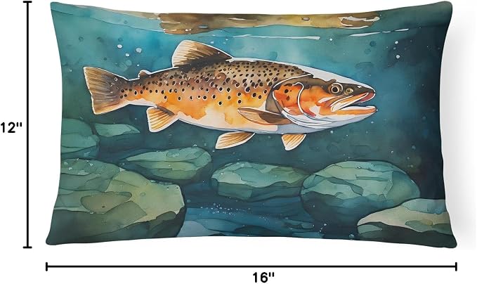 Caroline's Treasures DAC2778PW1216 Brown Trout Throw Pillow Machine Washable, Indoor Outdoor Decorative Pillow for Couch, Bed or Patio, 12HX16W