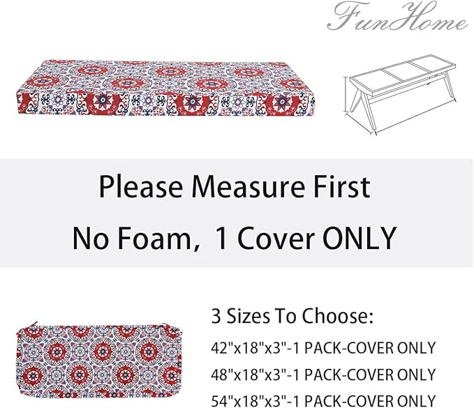 FUNHOME Outdoor Bench Cushion Cover 42 x18 x 3 inch,Water Resistant Cover with Zipper&Ties,Fade-Resistant Slipcover,Patio Porch Swing Cushion Cover Replacement Only,No Insert(Red Medal)