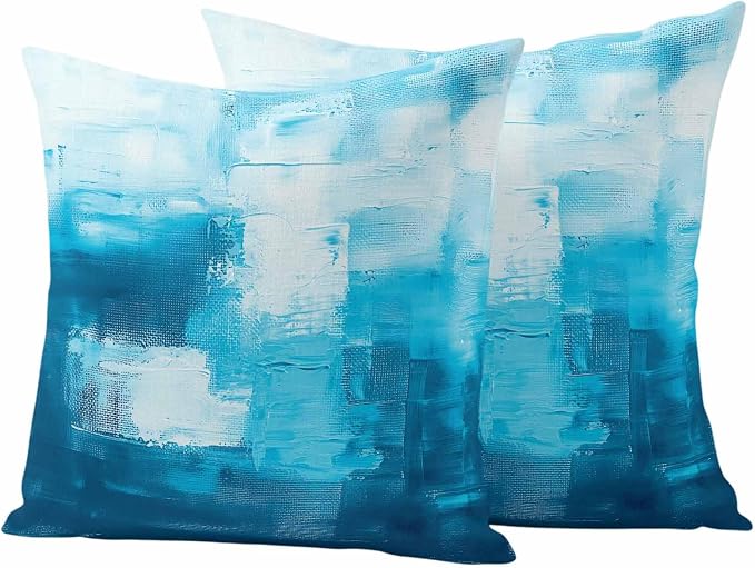 Blue Outdoor Waterproof Throw Pillow Covers Set of 2, 24"x24", Abstract Oil Painting Decorative Pillow Covers Outside Cushion Case for Patio Porch Garden
