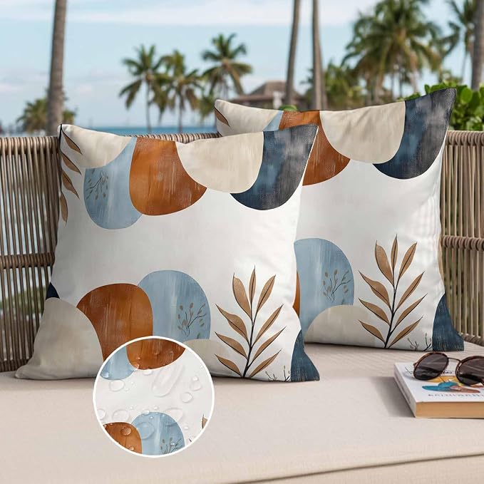 Bohemian Nordic Outdoor Waterproof Throw Pillow Covers Set of 2, 26"x26", Simple Colorful Abstract Leaves Decorative Pillow Covers Outside Cushion Case for Patio Porch Garden