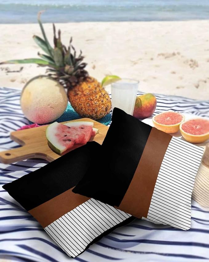 Outdoor Waterproof Throw Pillow Covers Set of 2 Brown Black Lines Pillowcases 18x18 Inches Boho Style Patio Decorative Pillows Cushion Case Patio Pillows for Couch Bed Chair Garden
