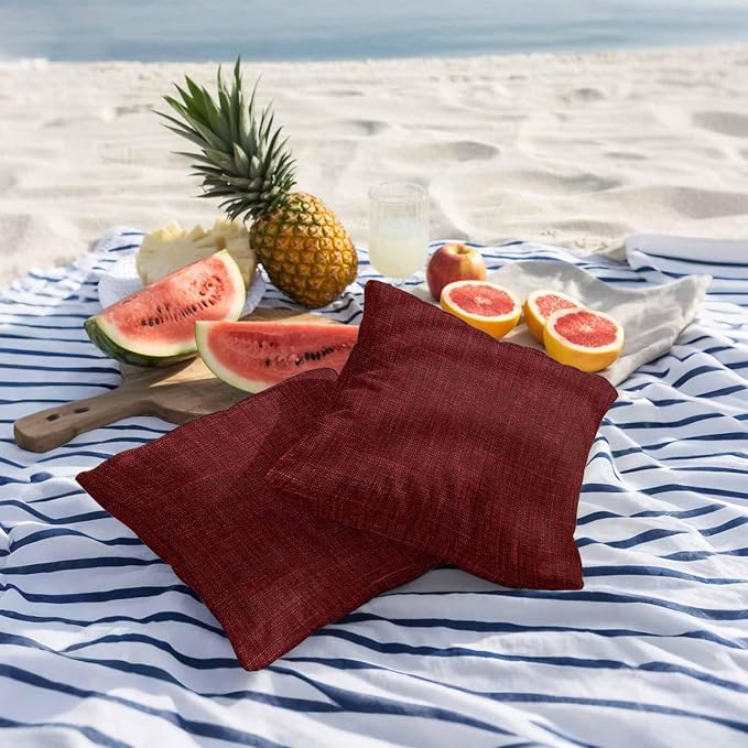 Outdoor Waterproof Throw Pillow Covers Set of 2 Wine Red Linen Pillowcases 26x26 Inches Farmhouse Pure Color Decorative Pillows Cushion Case Patio Pillows for Couch Bed Chair Garden