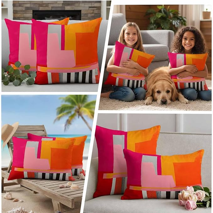 JasmineM Outdoor Pillow Cover 20x20 Inches Set of 2 Abstract Pink Orange Red Waterproof Throw Pillow Covers Painting Modern Art Decorative Pillowcases Garden Cushion Case for Patio Couch Sofa