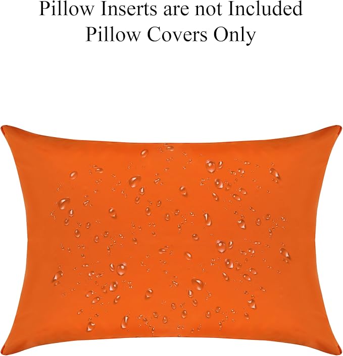 A1 HOME COLLECTIONS A1HC Luxurious Outdoor Waterproof Pillow Covers 12x20 Inches (Pack of 2, Burning Orange), Throw Pillow Covers for Pool Areas, Garden, Sofa, Chairs, Beds, Tent, Patio