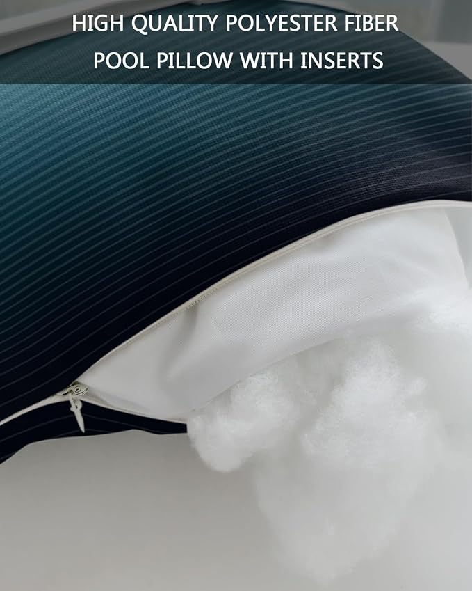 Outdoor Pillows Covers with Inserts Grey Turquoise Stripe Gradient Waterproof Recliner Pillow with Adjustable Strap Throw Pillows for Patio Furniture Pool Lounge Chair, 11x16 inch, 2PCS