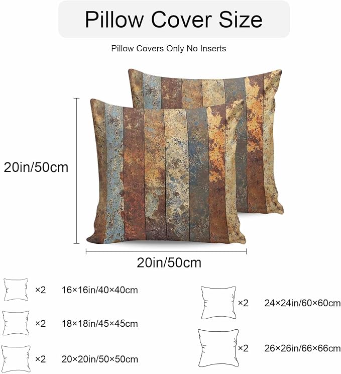 Brown Gray Outdoor Pillow Covers 26x26 Inch Throw Pillow Covers Set of 2 Waterproof Decorative Pillow Cases Farmhouse Abstract Gradient Wooden Grain Cushion Covers for Patio Furniture Garden Couch