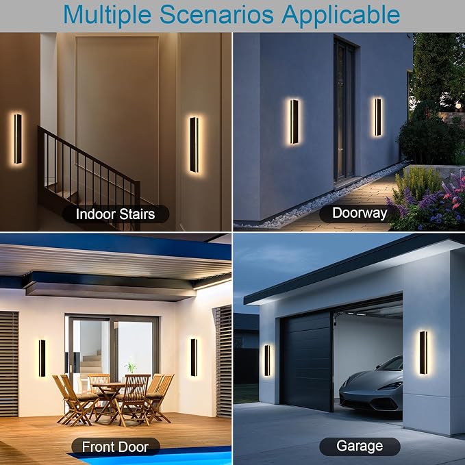 24inch Outdoor Wall Lights,Black Outdoor Sconce Lights,Waterproof Wall Mounted Porch Light, 3000K Modern Outside Lights for House, Garage, Exterior
