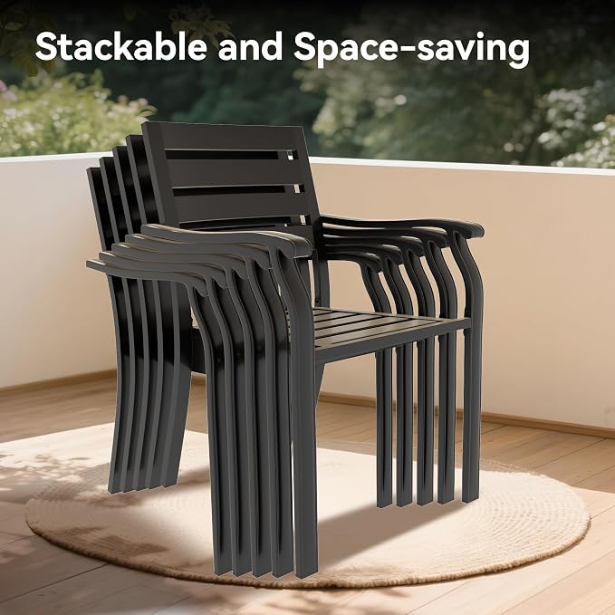 LUMISOL 5-Piece Outdoor Patio Dining Set, 4 Stackable Metal Dining Chairs and 40.6" Round Metal Dining Table, Outdoor Table and Chairs for Lawn Garden Backyard, Black