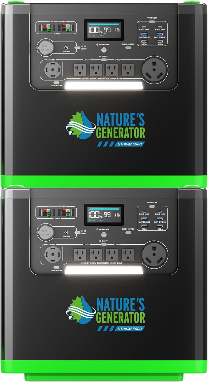 Natures Generator 2 Packs 3840Wh Solar Generator, LiFePO4 Batteries, 6000W Portable Power Station for Home Backup, RVs, Emergencies, Power Outages, and Outdoor Camping