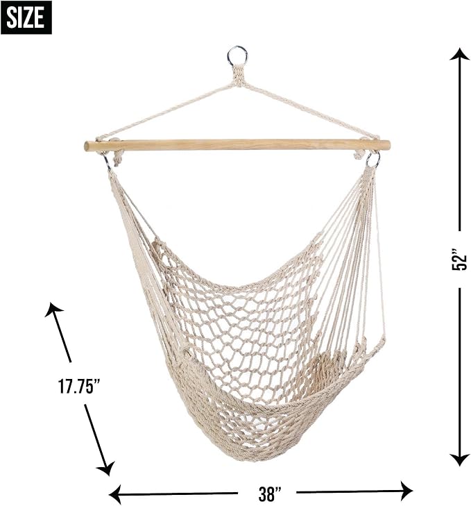 Zingz & Thingz Cozy Comfy Indoor/Outdoor Chair Hammock, 39.25x0.2x46, Cream