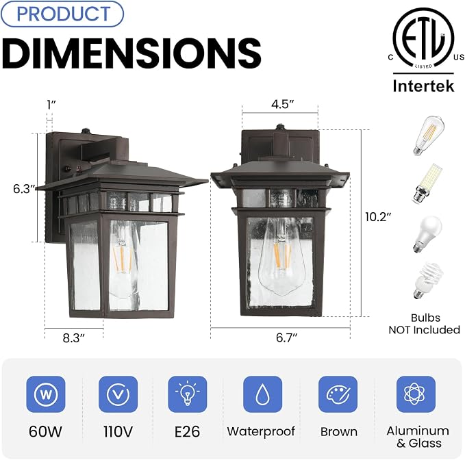 Dusk to Dawn Exterior Wall Sconce Set of 2 Brown Outdoor Porch Light