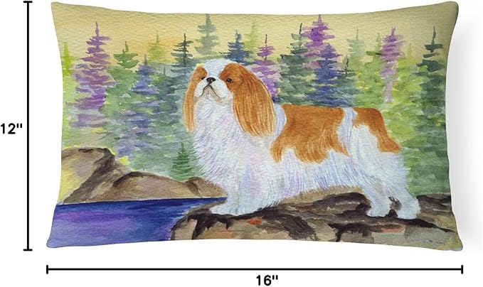 Caroline's Treasures SS8204PW1216 English Toy Spaniel Canvas Fabric Decorative Pillow Machine Washable, Indoor Outdoor Decorative Pillow for Couch, Bed or Patio, 12HX16W
