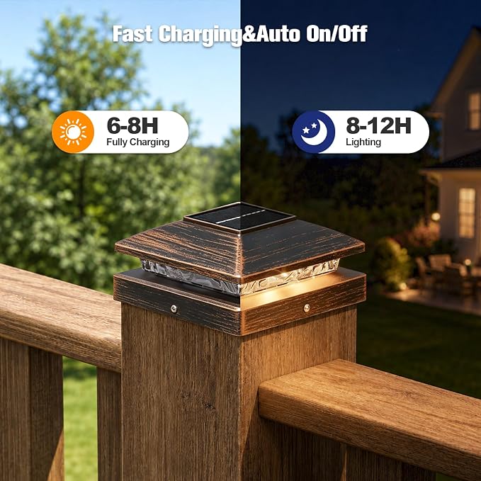 APONUO Solar Post Cap Lights for 4x4 Posts - IP64 Waterproof, Warm White, Wireless Fence Lights & Deck Lights for Patios, Gardens, and Yards, Brushed Copper, 20 Pack