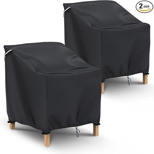 Gasadar Patio Chair Covers 2 Pack Waterproof for Outdoor Furniture, Heavy Duty 600D Patio Furniture Covers for Lounge Lawn Deep Seat 32" W x 37" D x 36" H, Black