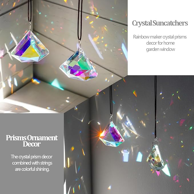 2 Pcs 1.9 Inch AB Crystal Prism Suncatcher Window Decor | AB Colored Crystal Prisms Sun Catcher Set of 2 Hanging Pendants for Window Indoor Home Garden Decor Rainbow Maker