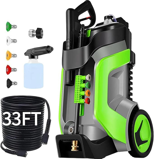 5000 PSI Electric Pressure Washer, 4.0 GPM Heavy Duty Power Washer with 33FT Pressure Hose, 5 Nozzles and Foam Cannon for Home/Cars/Driveways/Patios/Fences,Green
