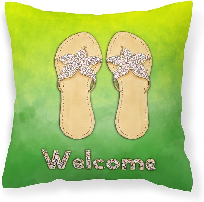 Caroline's Treasures BB7454PW1818 Flip Flops Welcome Fabric Decorative Pillow Machine Washable, Indoor Outdoor Decorative Pillow for Couch, Bed or Patio, 18Hx18W