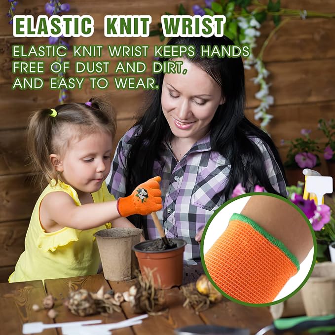 HANDLANDY 3 Pairs Kids Gardening Gloves, Grippy Kids Work Gloves, L | Nitrile Coated Children Toddler Garden Yard Work Cycling Outdoor Playing Gloves for Girls Boys