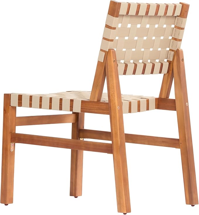 Christopher Knight Home Balew Acacia Wood Patio Dining Set for 6, Solid Wood Outdoor Dining Table Set for 6, 7 Piece Outdoor Dining Set with Rectangular Table and Woven Rope Accents, Teak+Beige