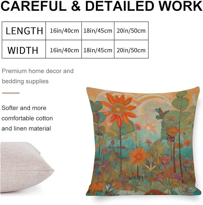 Couch Pillow Covers Oil Painting Colorful Garden Flowers Pillow Protector 18"x18" Farmhouse Flower Modern Sofa Throw Pillow Cover Couch Pillows for Iiving Room Patio Garden Balcony Couch Deck Chair